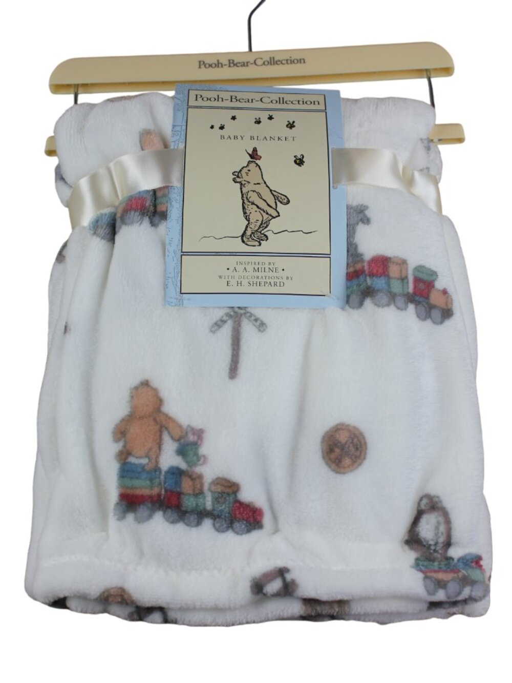 Winnie the Pooh Bear Collection Train Baby Blanket Fleece Boy White Railroad NWT